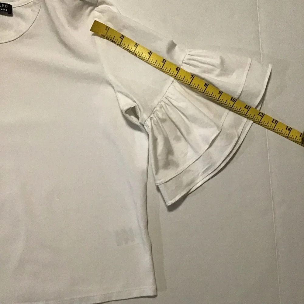 Veronica Beard Jeans Women’s White Blouse Flared Ruffle Short Sleeve - Picture 4 of 8